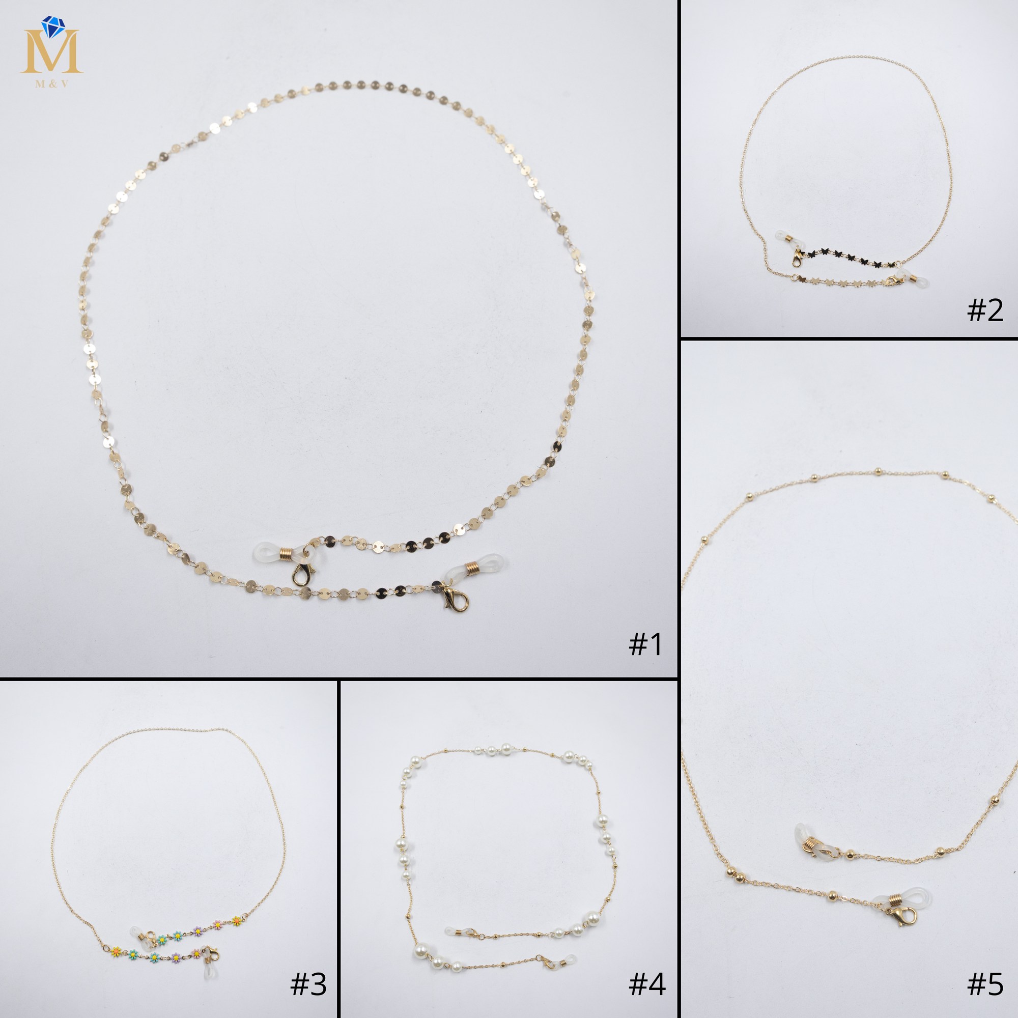 Sujetador de lentes Dorados con Dijes M5 Oro Laminado