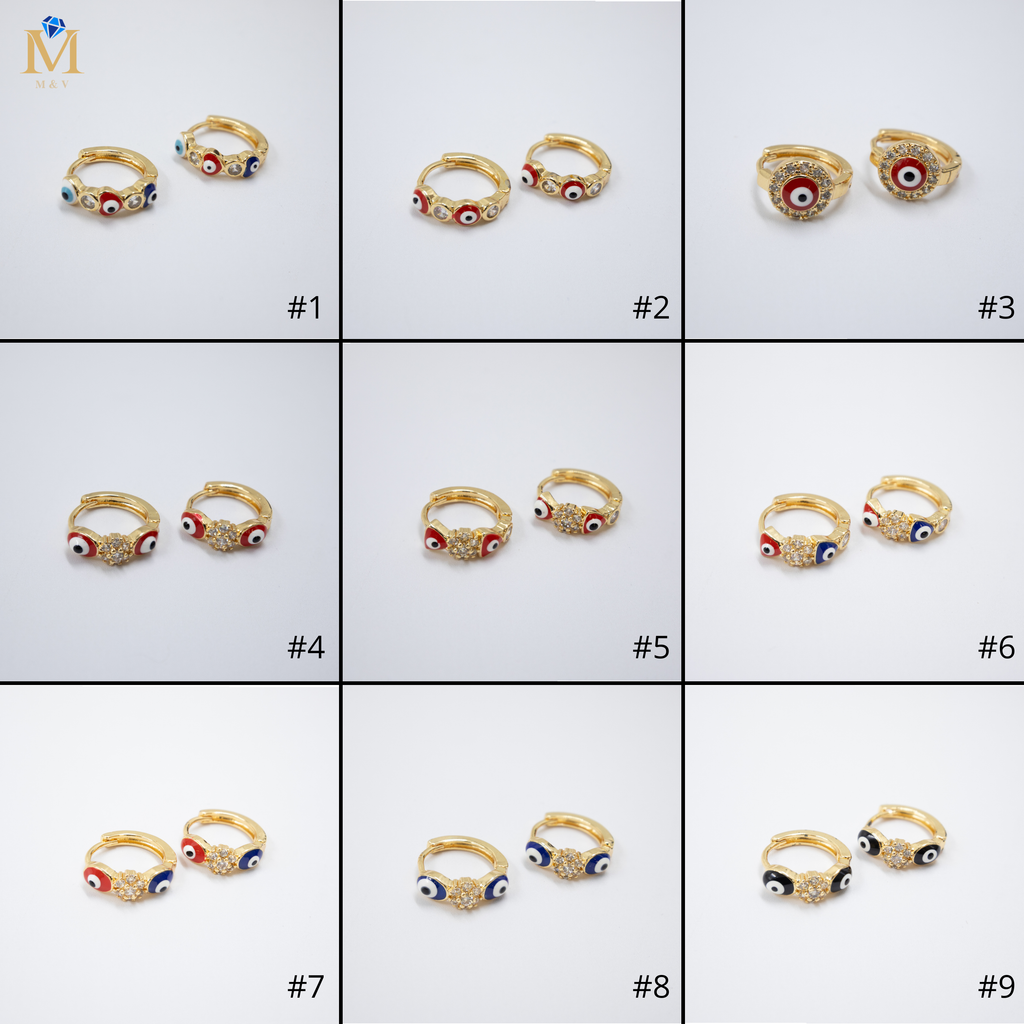 Arete Dorado de Ojo Turco con Piedras M2 Oro Laminado