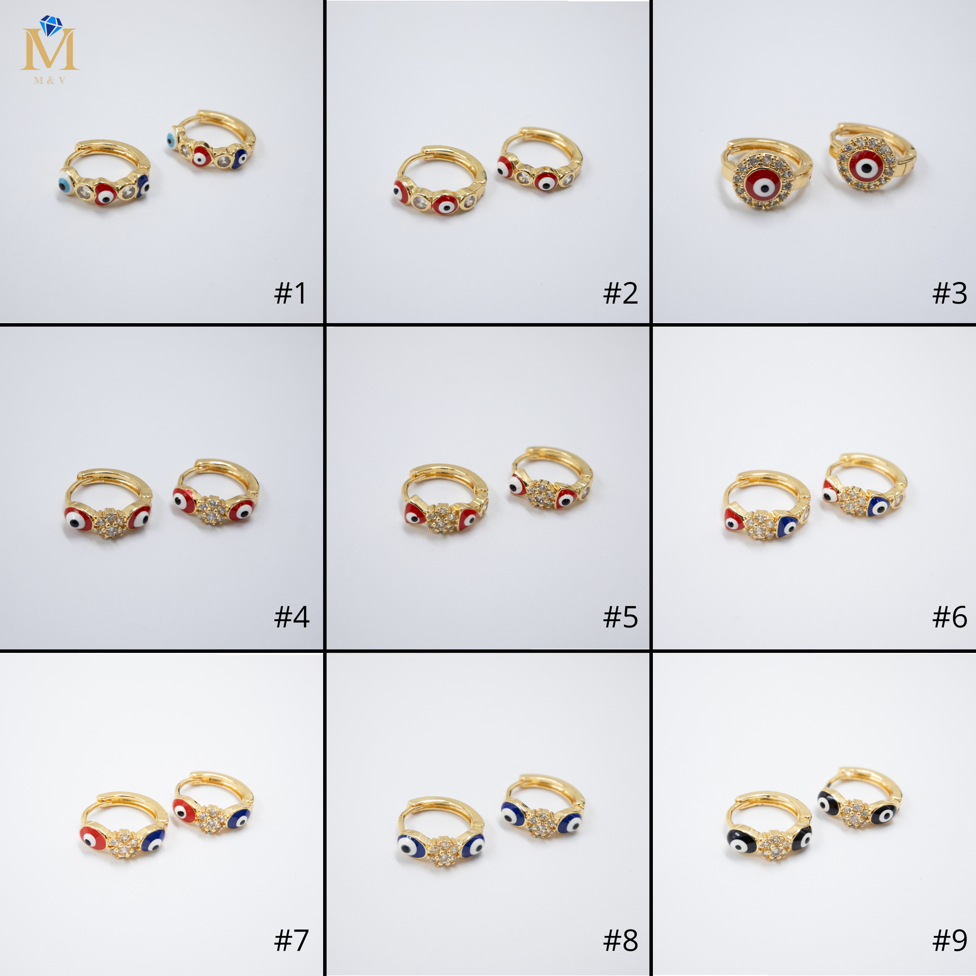 Arete Dorado de Ojo Turco con Piedras M2 Oro Laminado