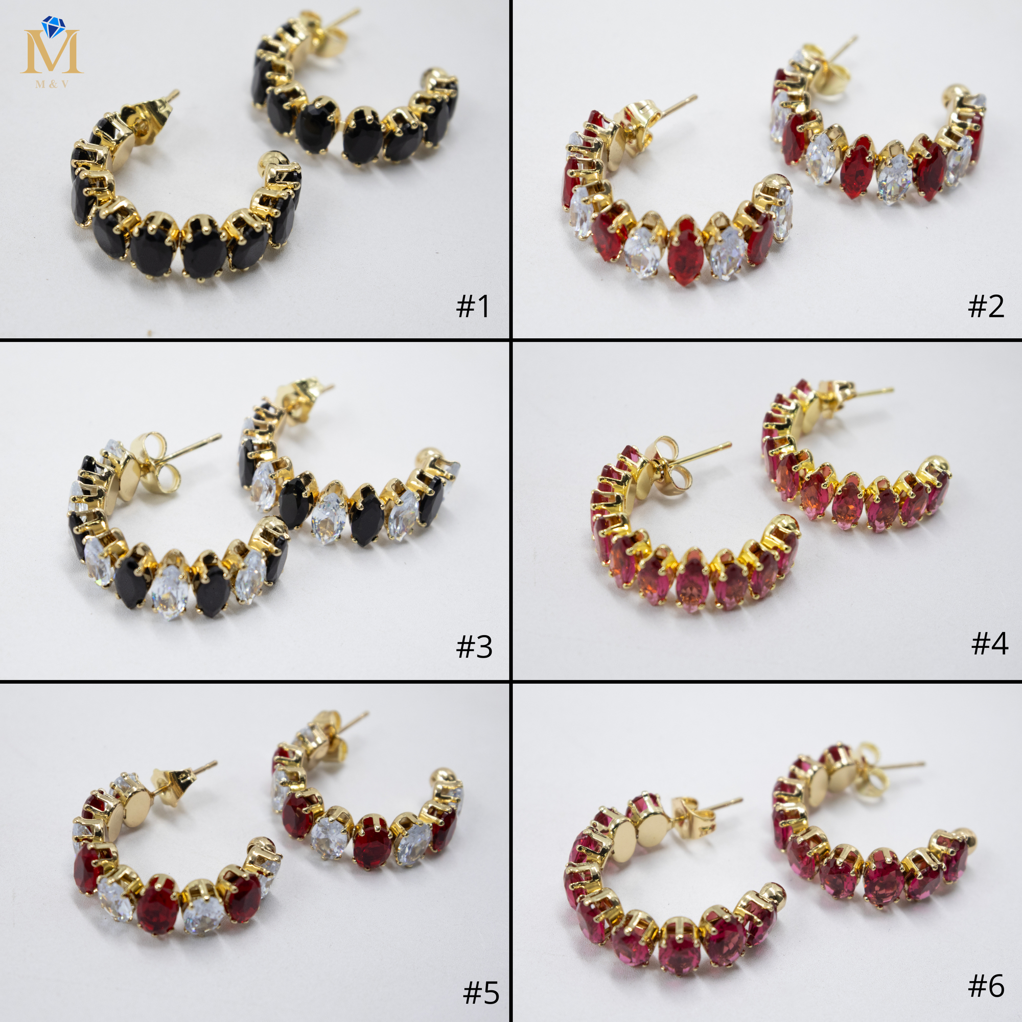 Aretes Dorados con piedras de color M1 Oro Laminado