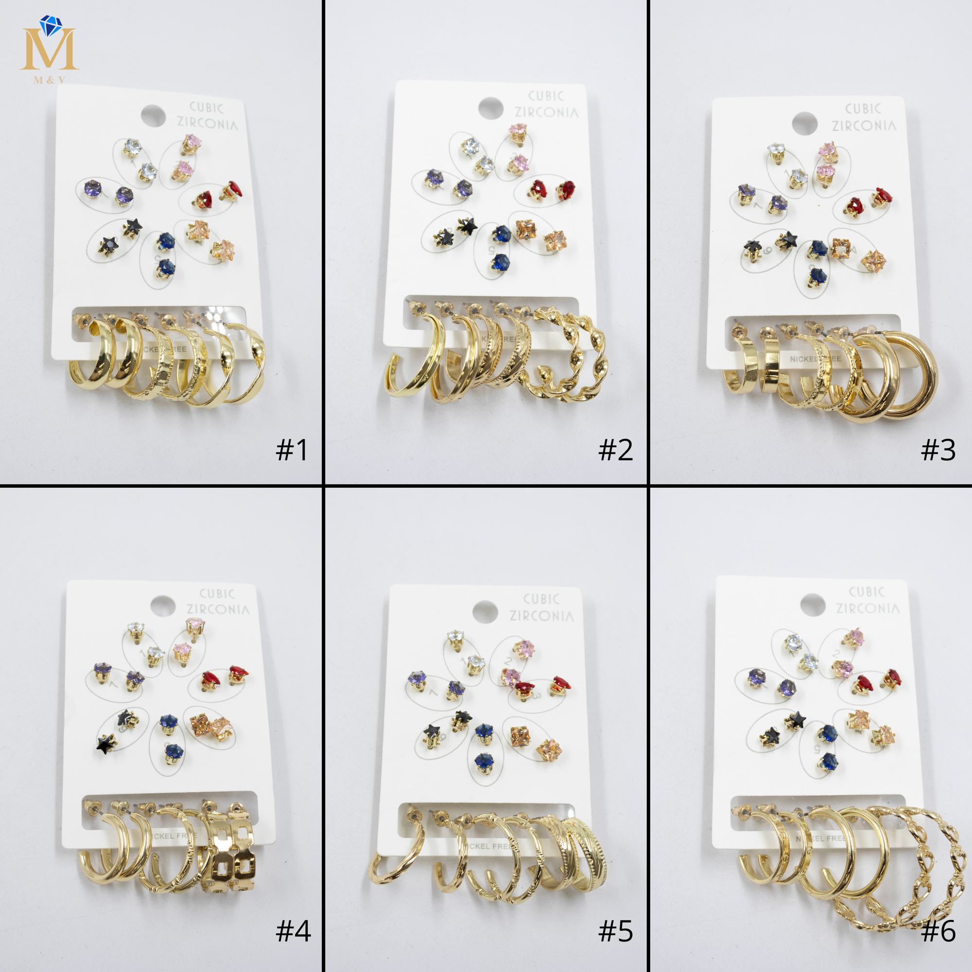 Paquete de 10 pares de aretes M2 Oro Laminado