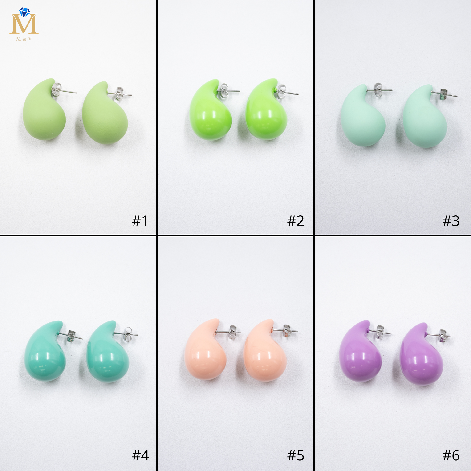 Aretes Medianos de colores M3 Oro Laminado