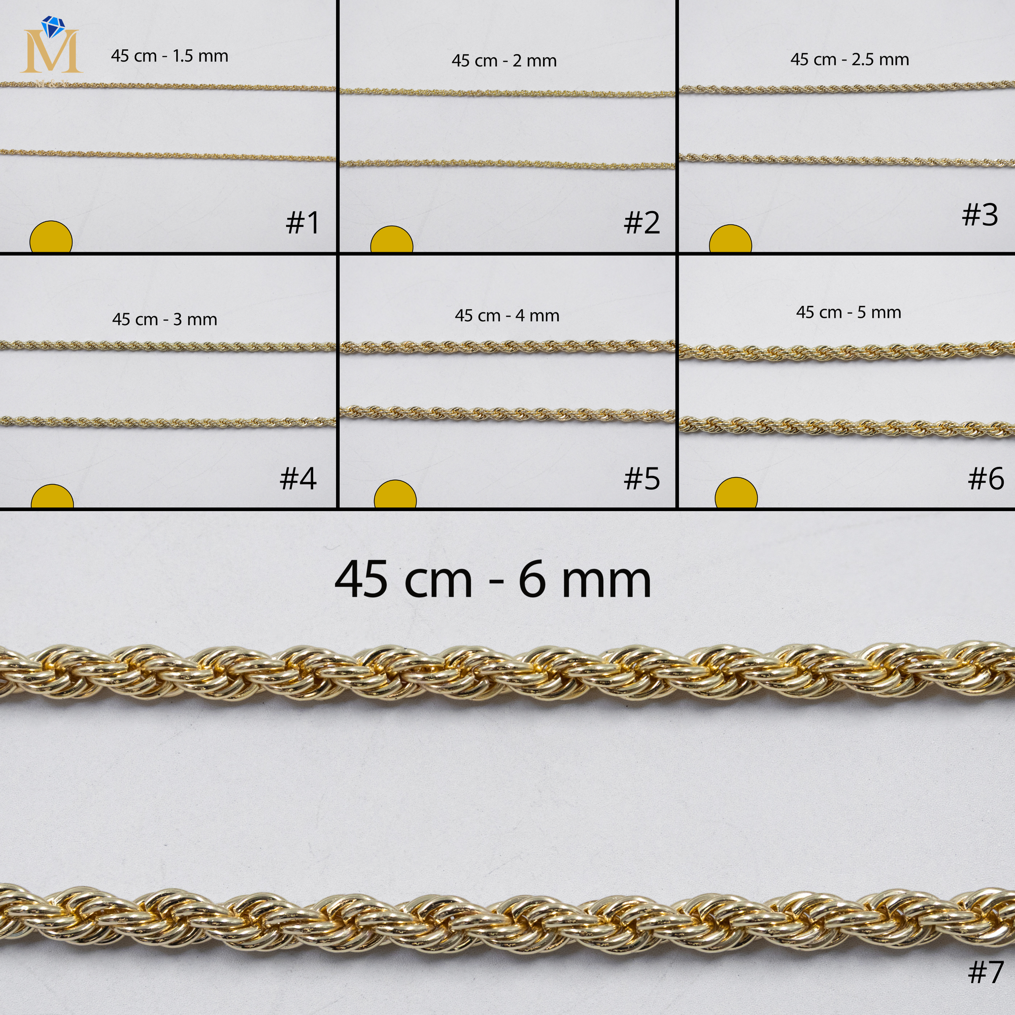Cadenas Doradas Torsal de 45 cm M4 Oro Laminado