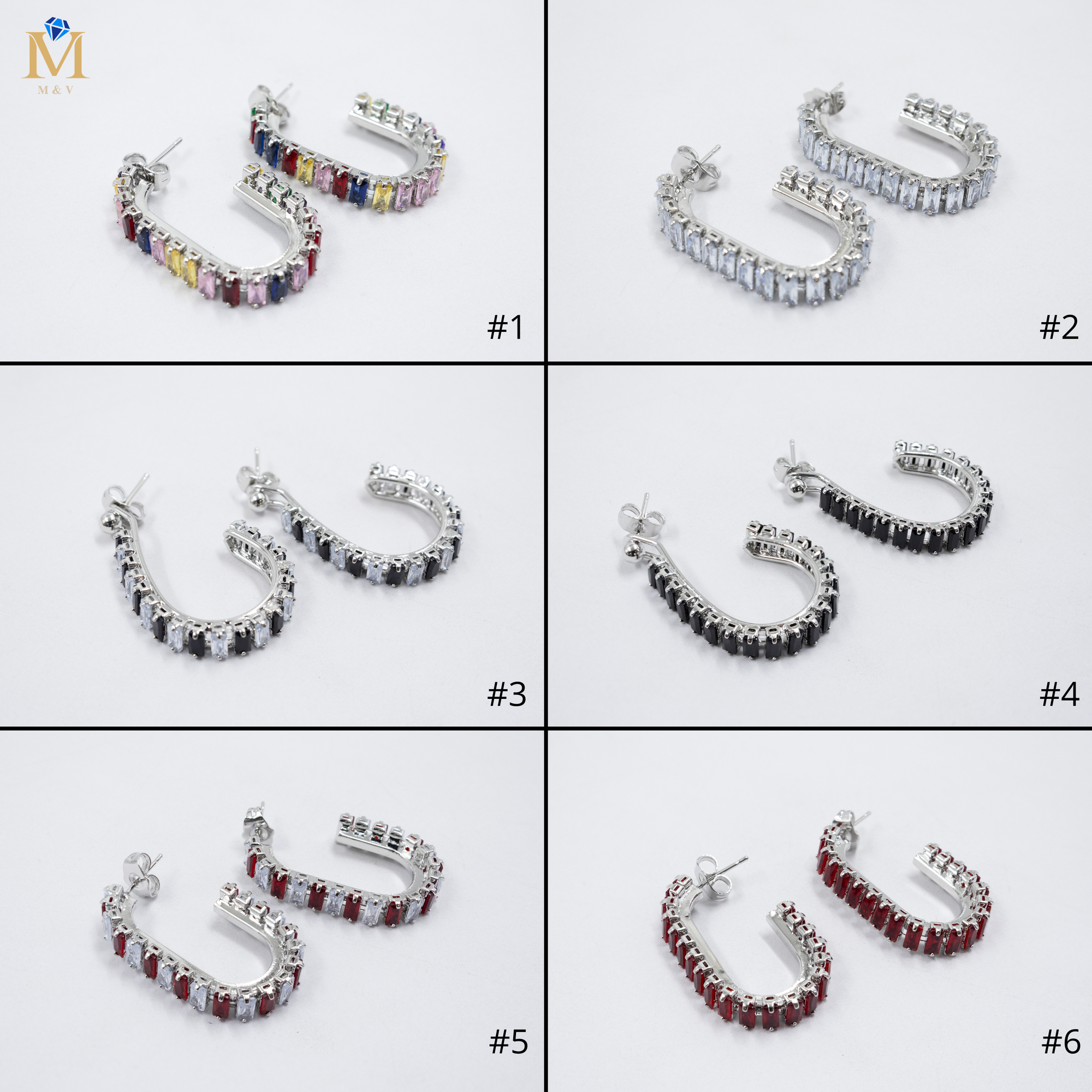 Aretes Plateados con piedras de color M12 Oro Laminado