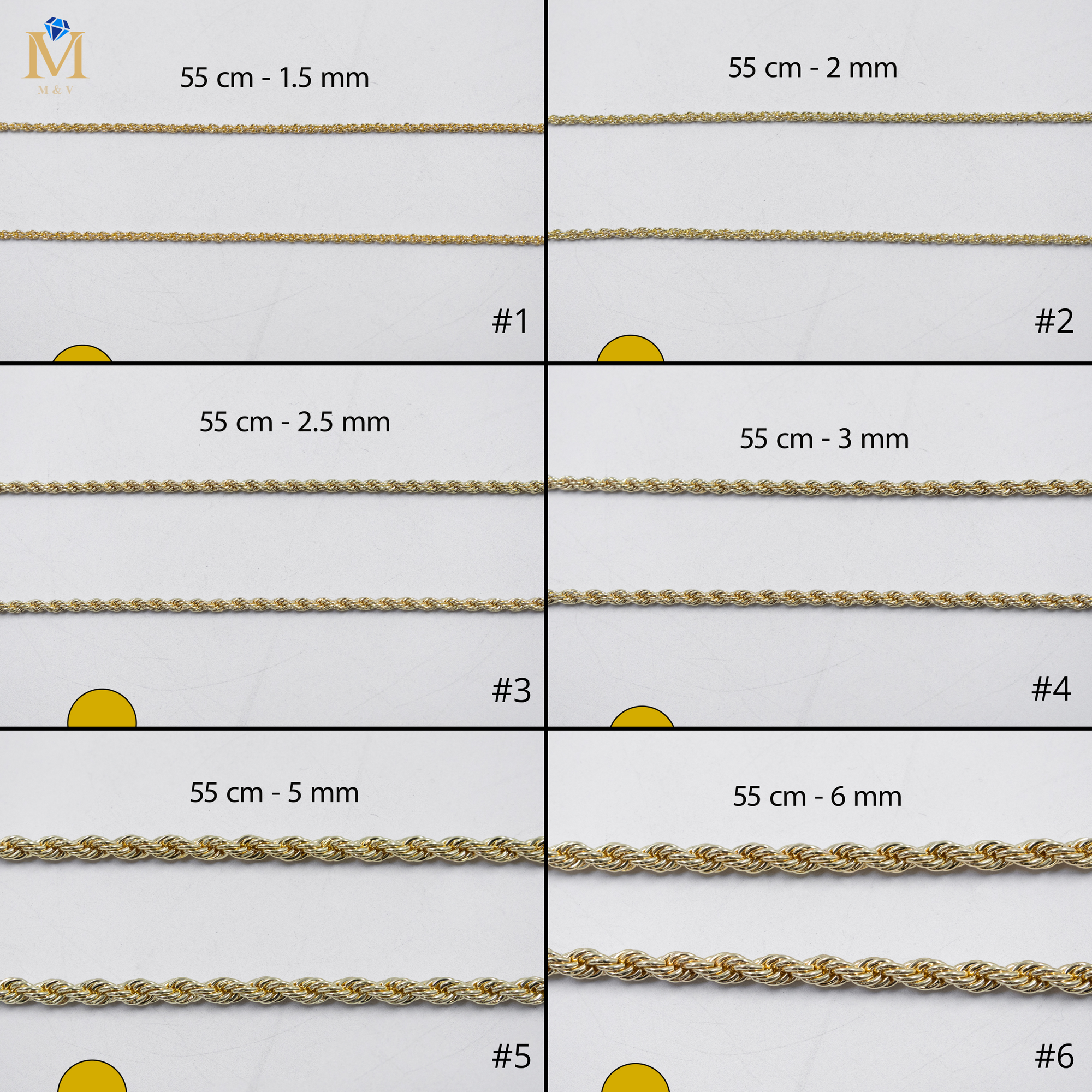 Cadenas Doradas Torsal de 55 cm M6 Oro Laminado