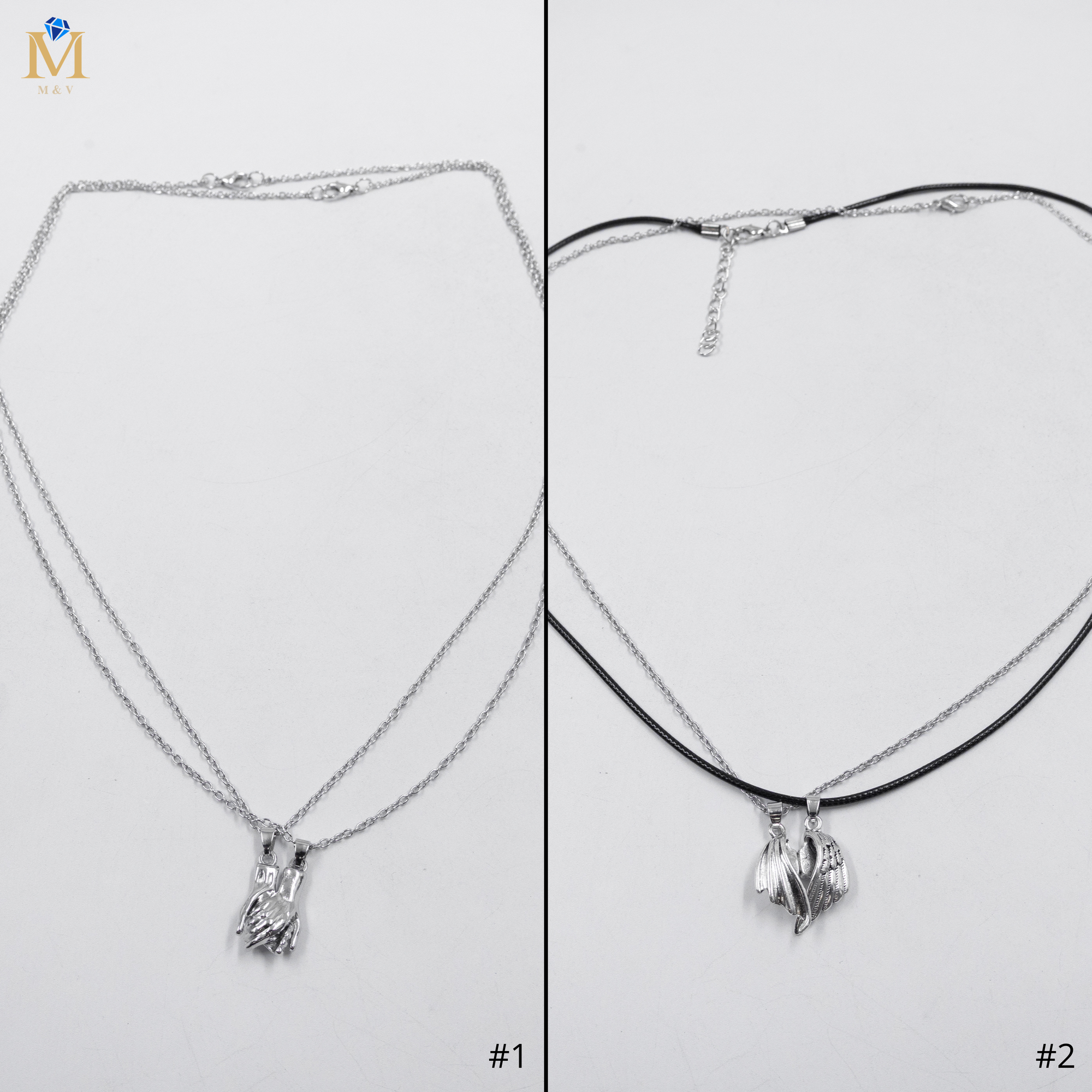 Collar en Pareja Plateado M1 Acero Inoxidable