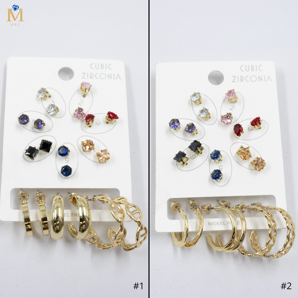 Paquete de 10 pares de aretes M3 Oro Laminado