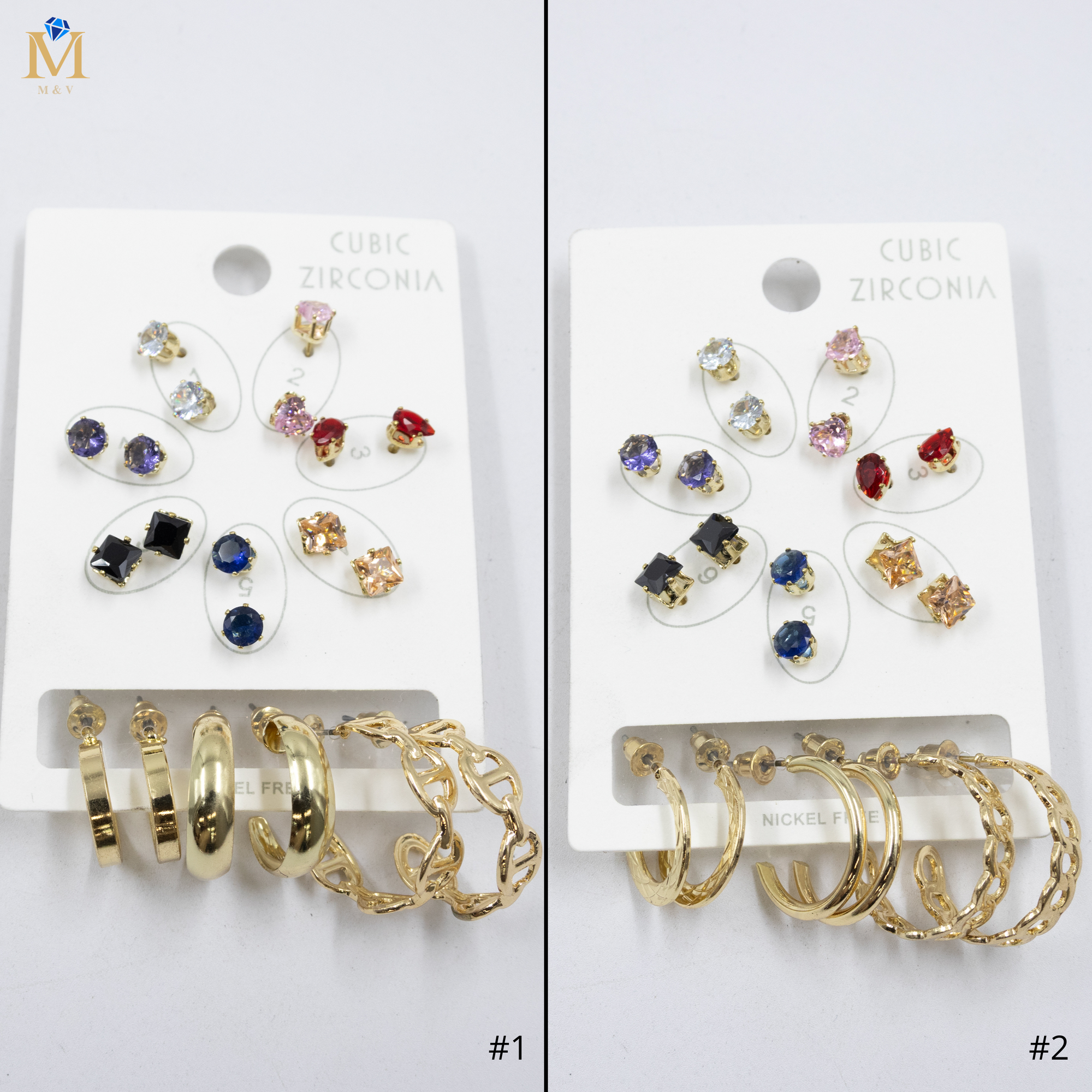Paquete de 10 pares de aretes M3 Oro Laminado