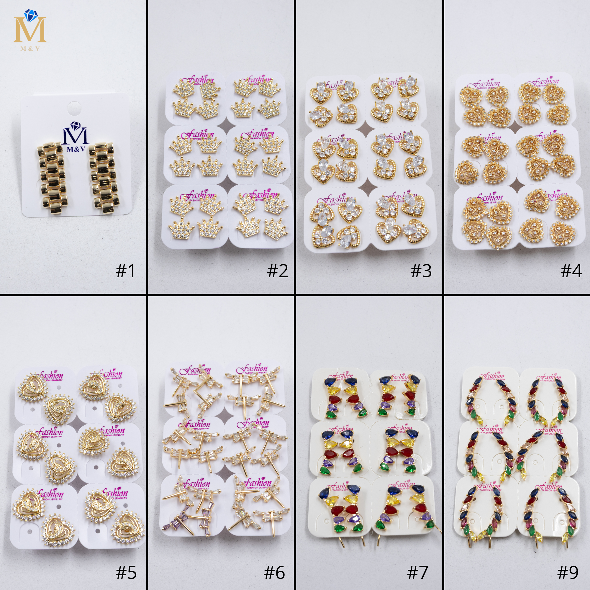 Paquete de 12 pares de Aretes Dorados M1 Oro Laminado