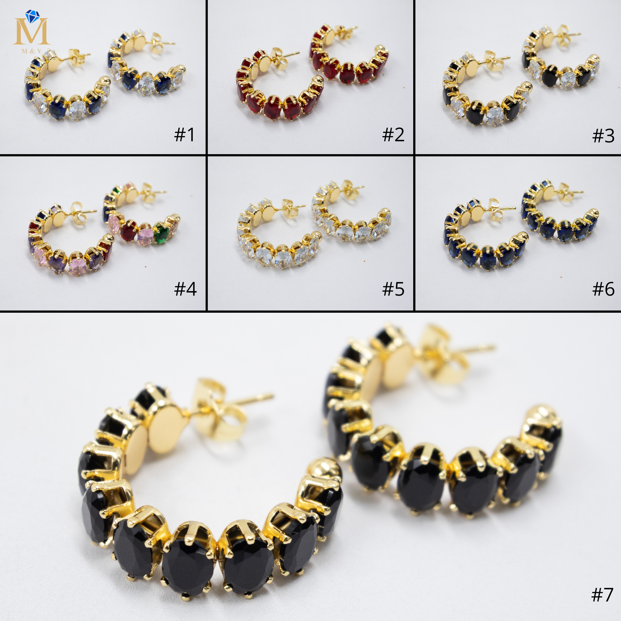 Aretes Dorados con piedras de color M3 Oro Laminado
