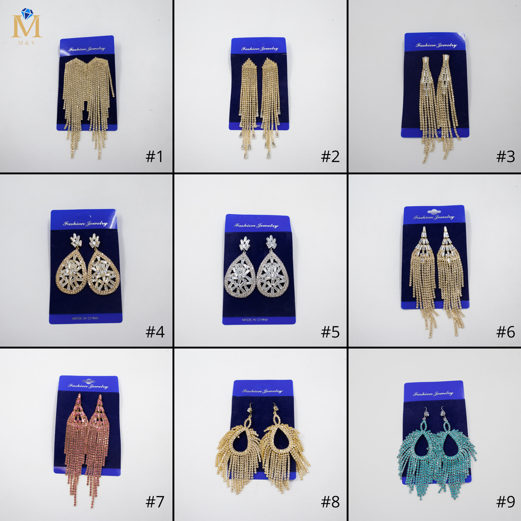 Aretes Largos con piedras M1 Oro Laminado