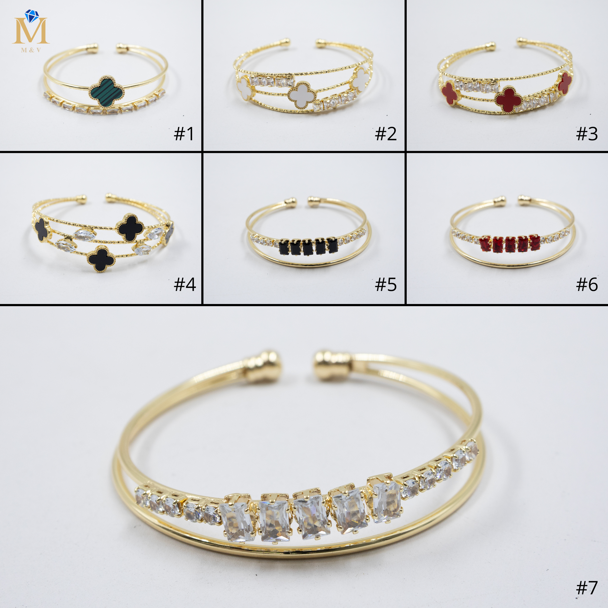 Pulsera dorada con flor y piedras blancas M1 Oro Laminado