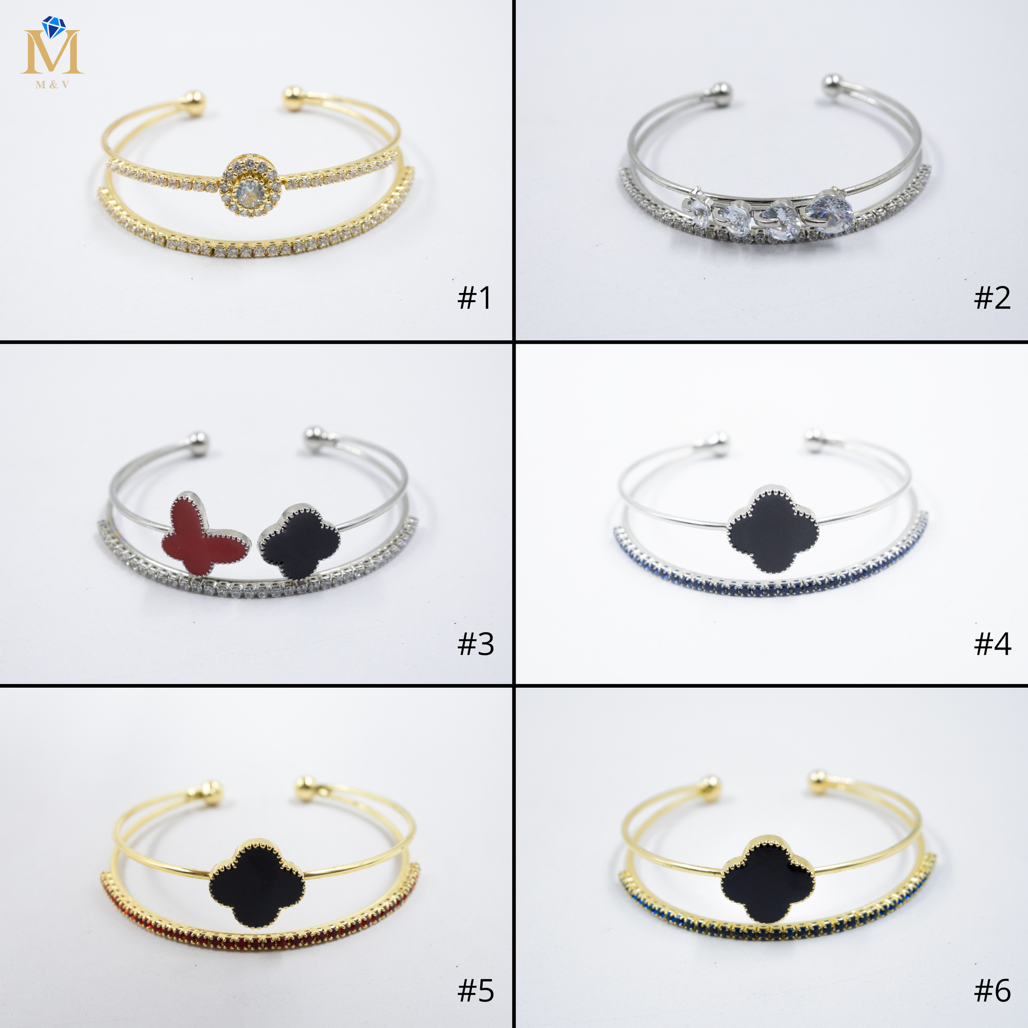 Pulsera dorada y Plateadas con piedras M3 Oro Laminado