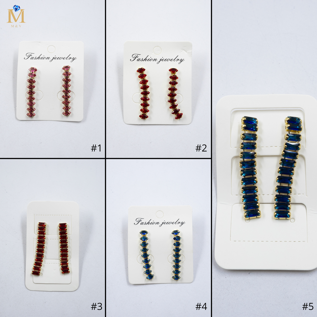 Aretes Largos Dorados con piedras M2 Oro Laminado