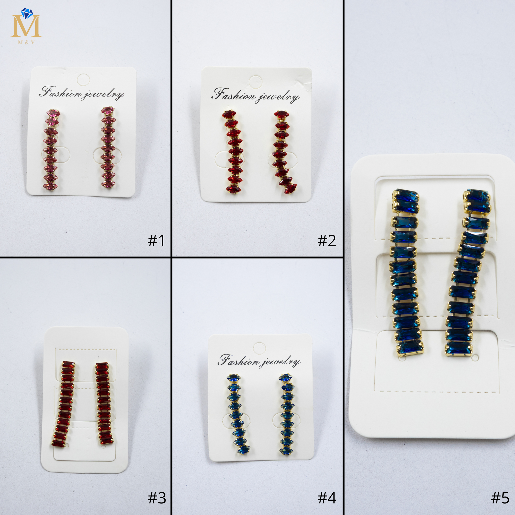 Aretes Largos Dorados con piedras M2 Oro Laminado
