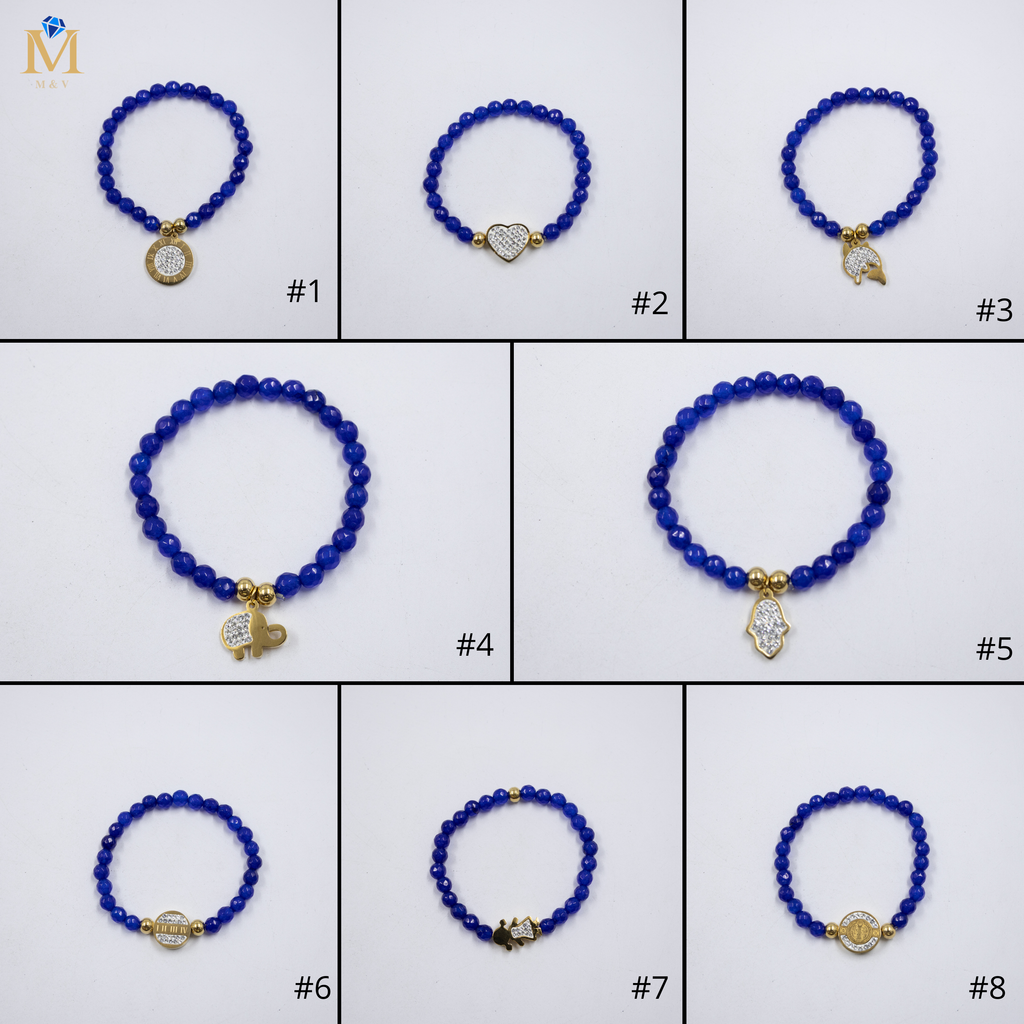 Pulseras De cuentas azules con Dije M1 Oro Laminado
