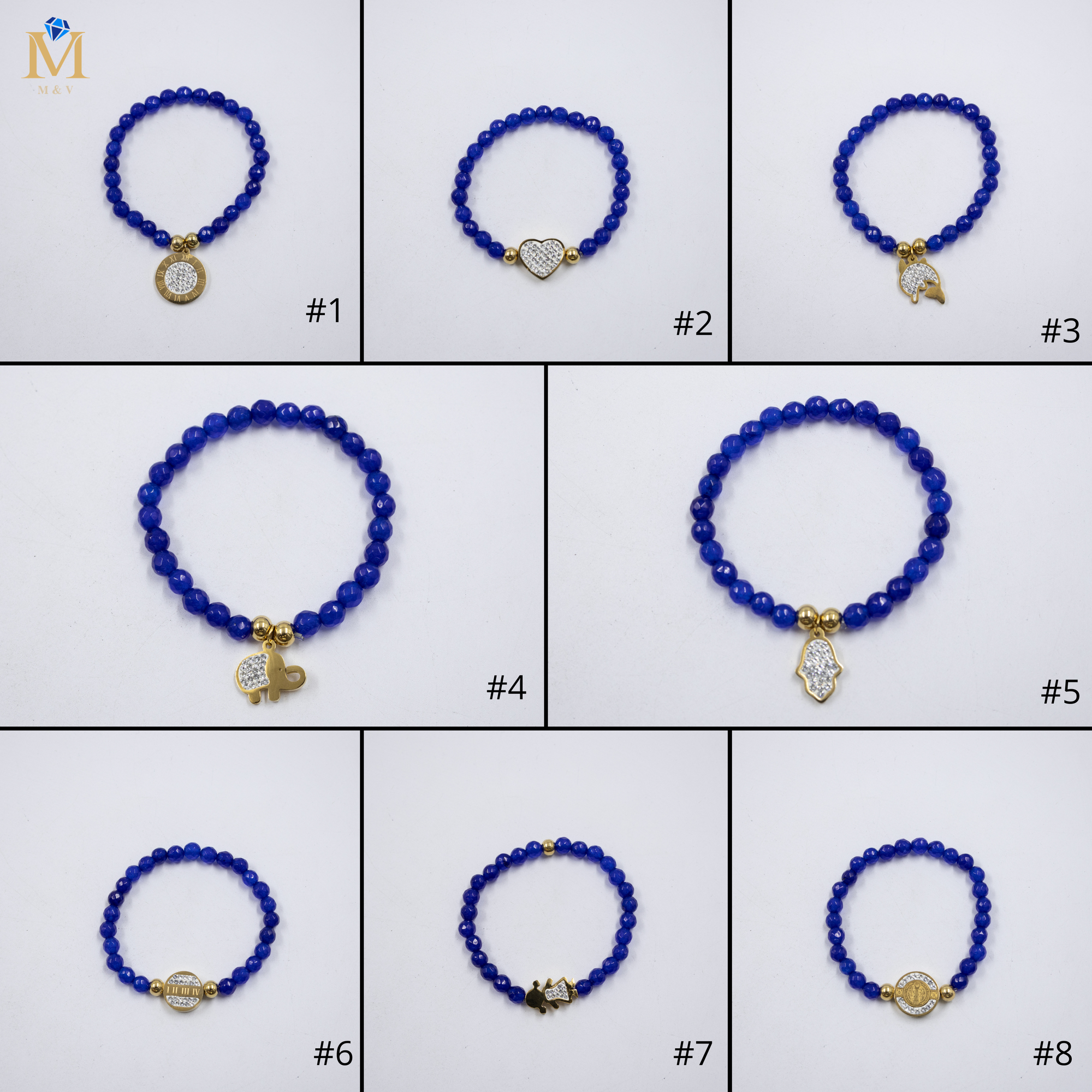 Pulseras De cuentas azules con Dije M1 Oro Laminado
