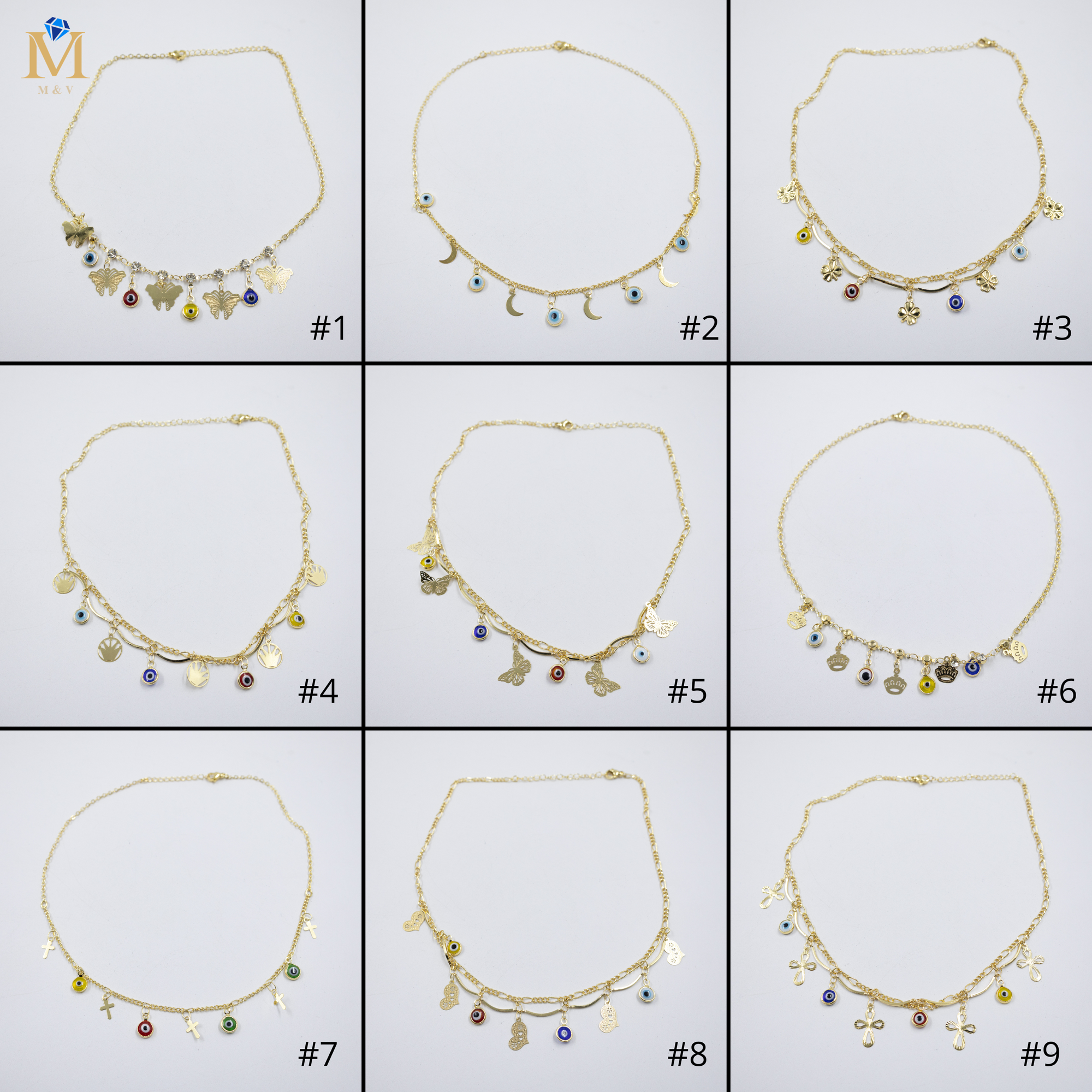 Collar Dorado con Dije de Ojo Turco M1 Oro Laminado