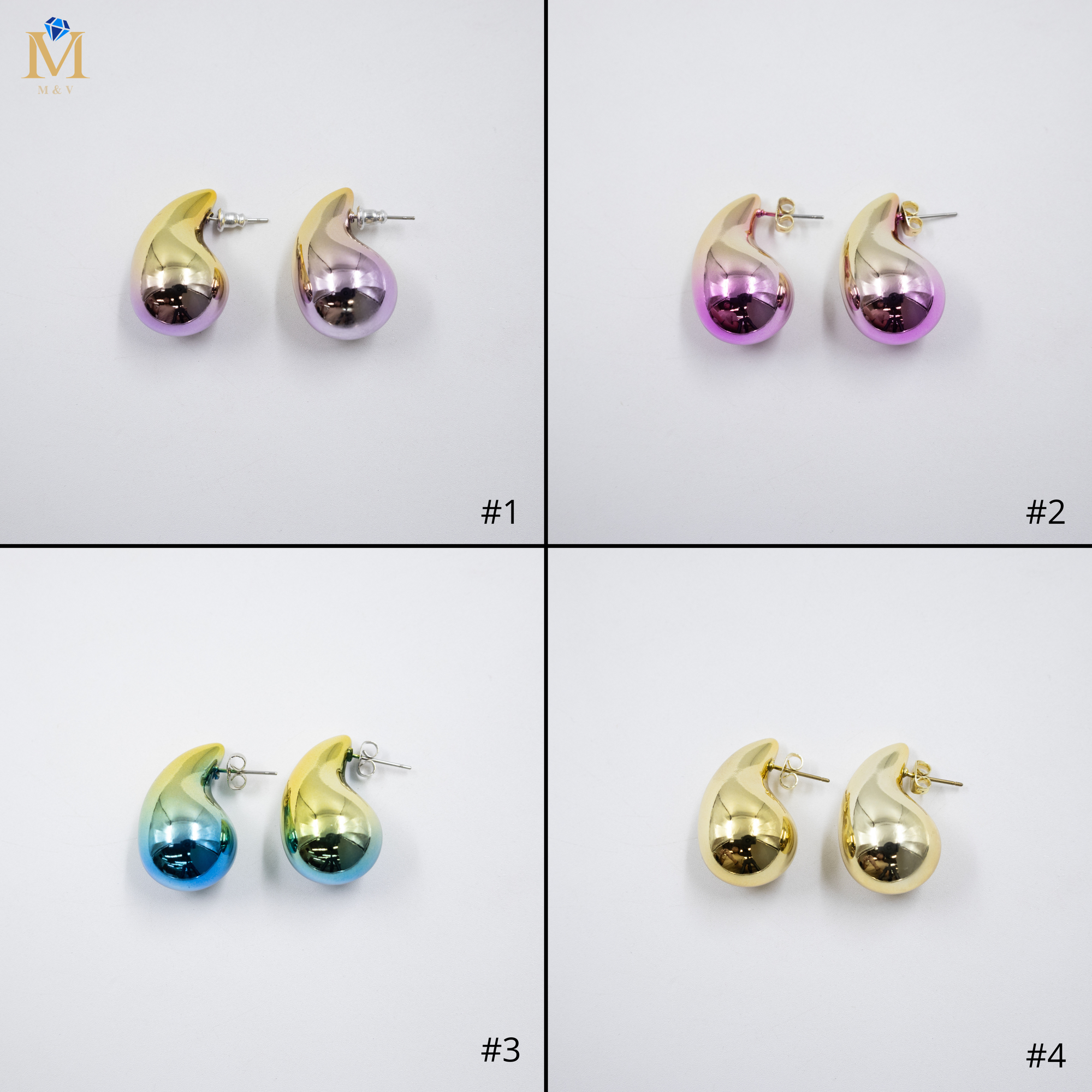 Aretes Medianos de colores M2 Oro Laminado