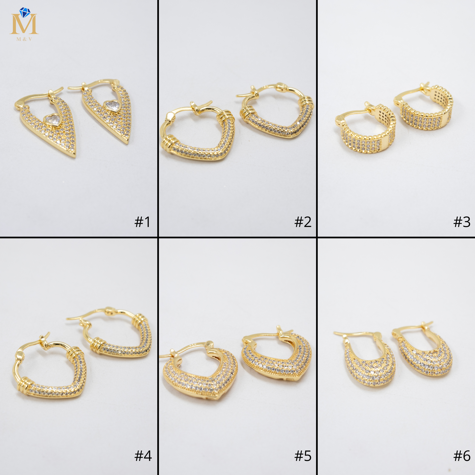 Aretes Dorados con Piedras Blancas M2 Oro Laminado