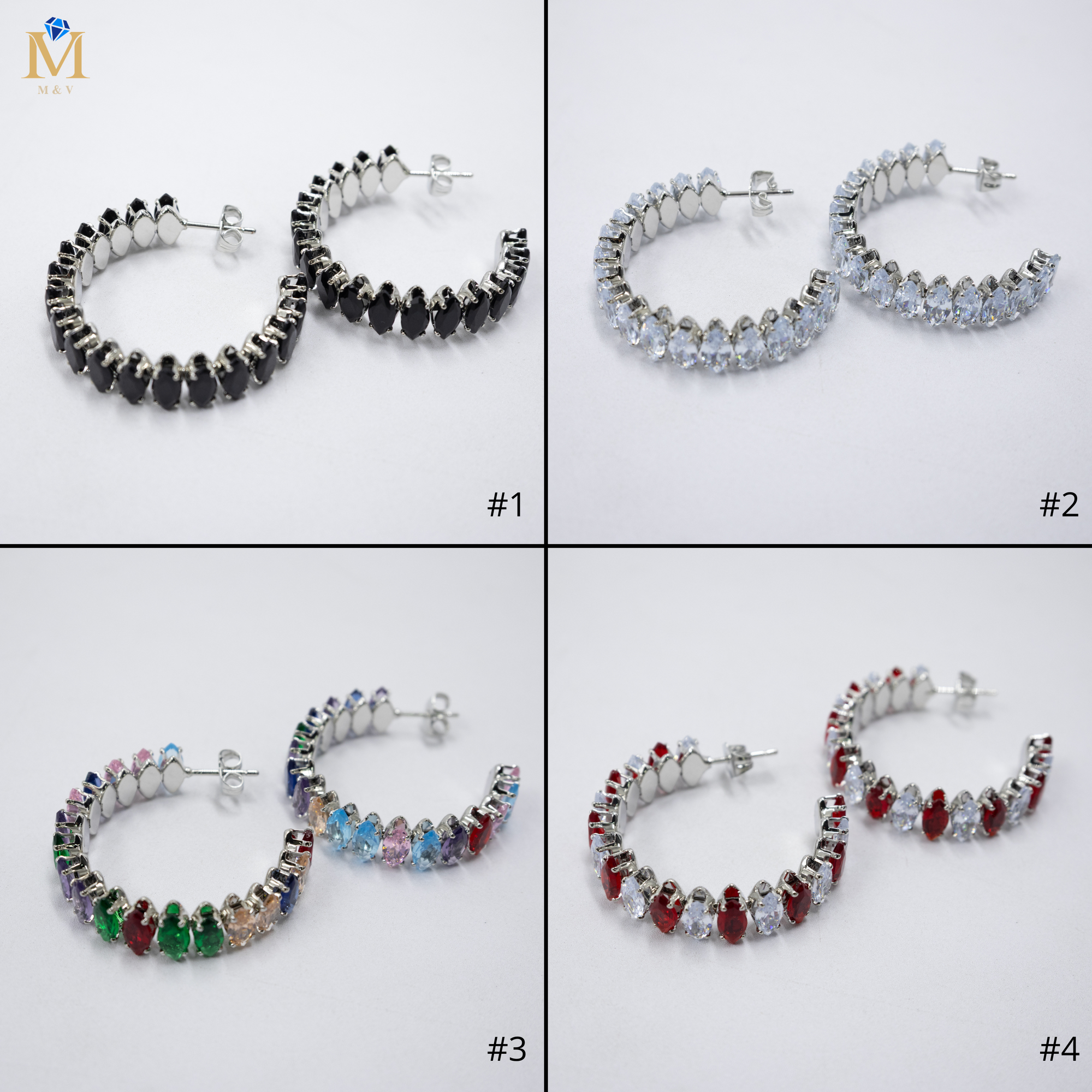 Aretes Plateados con piedras de color M6 Oro Laminado