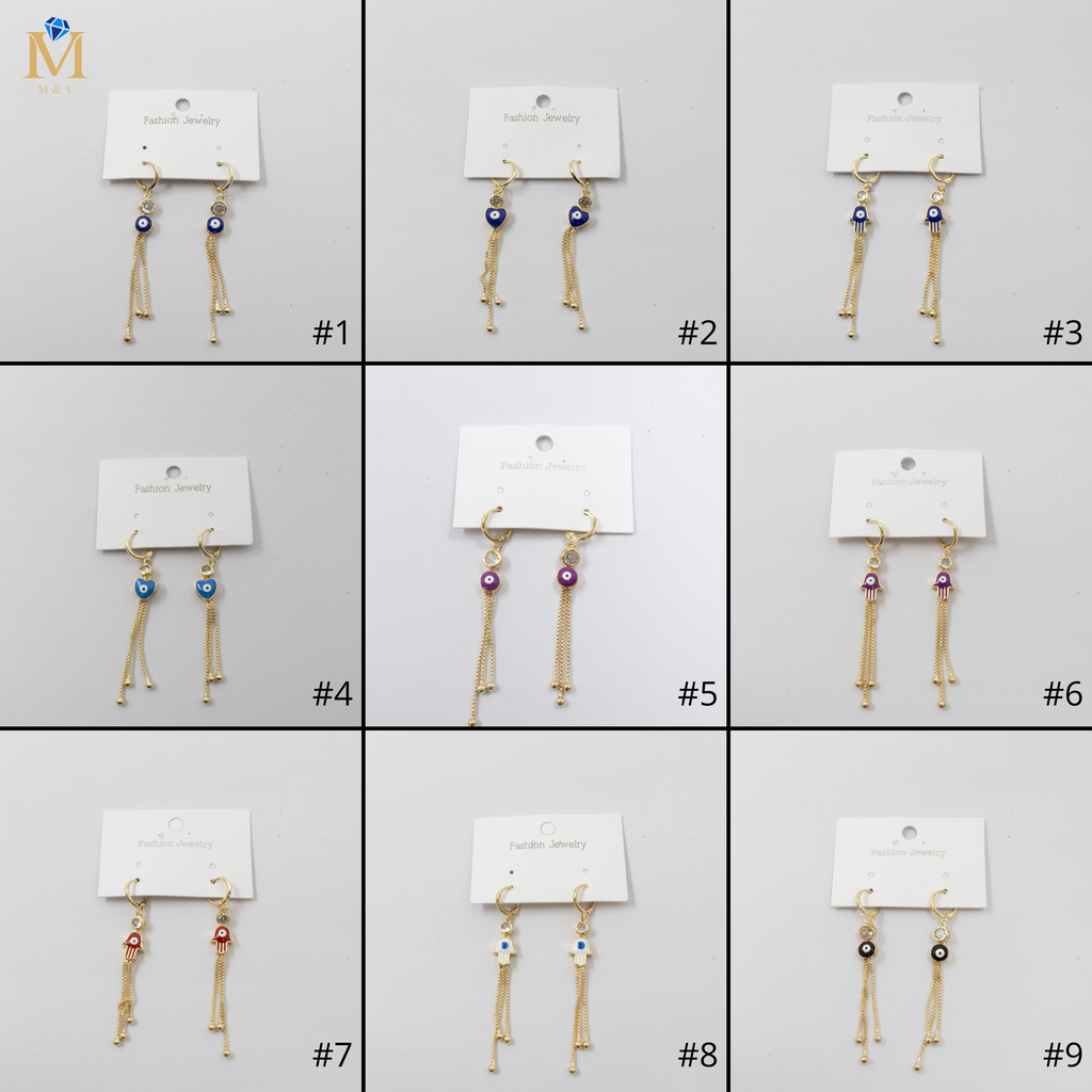 Aretes Dorados Largos de Ojo Turco M1 Oro Laminado