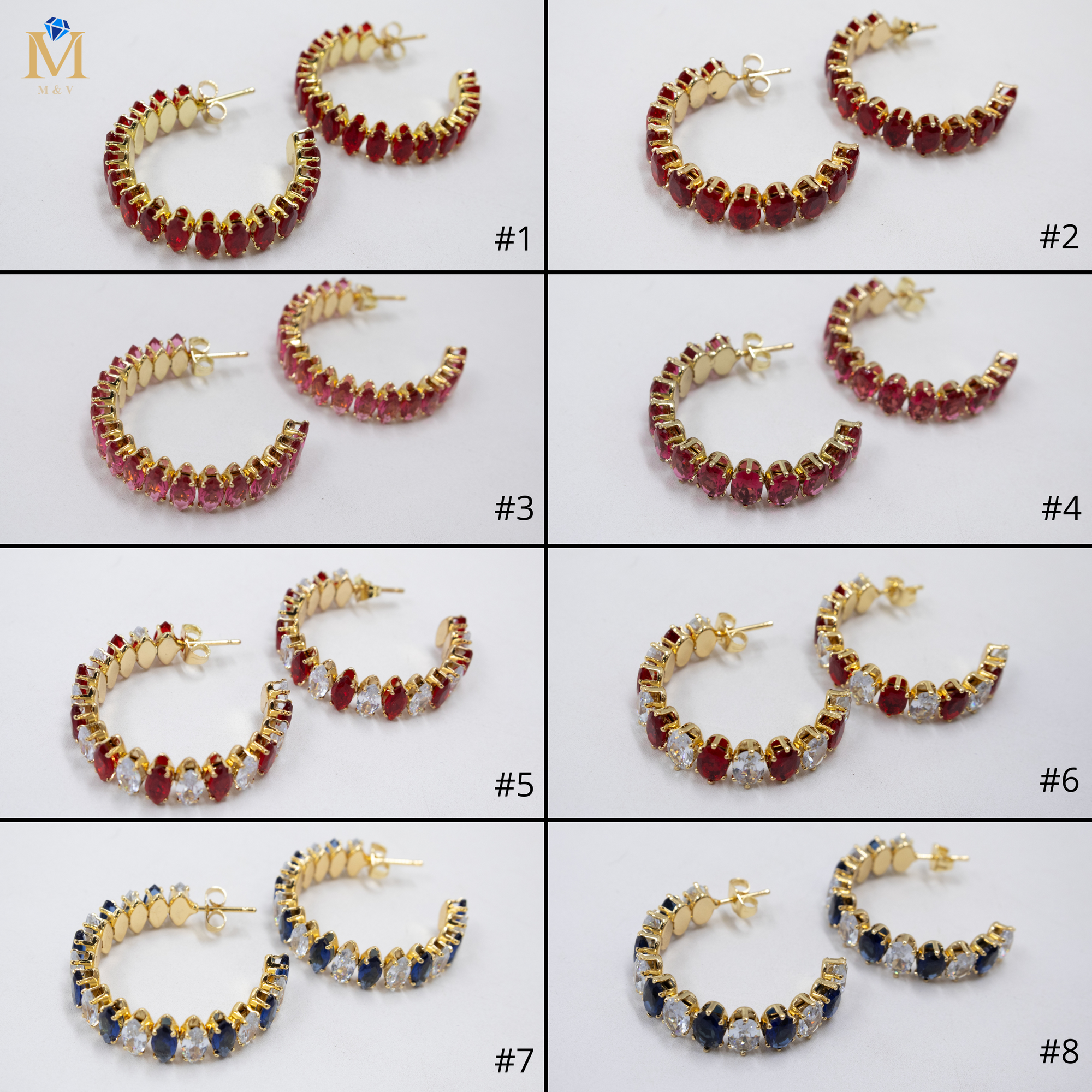 Aretes Dorados con piedras de color M7 Oro Laminado