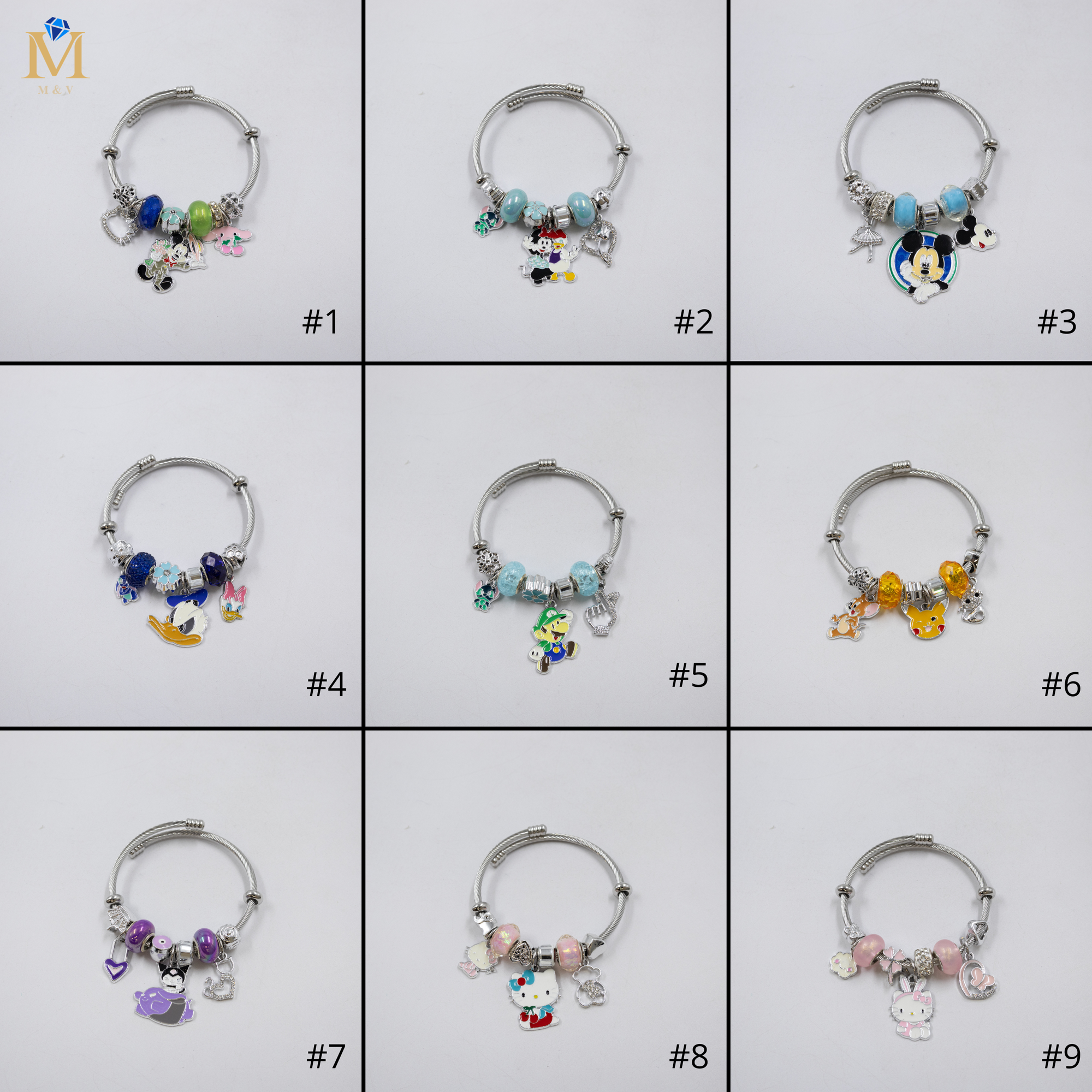 Pulsera tipo Pandora Plateados M9 Oro Laminado