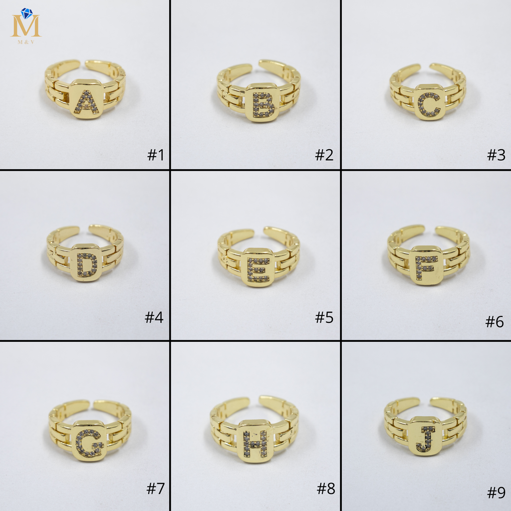 Anillos Dorados Ajustables De Letras con piedras M1 Oro Laminado