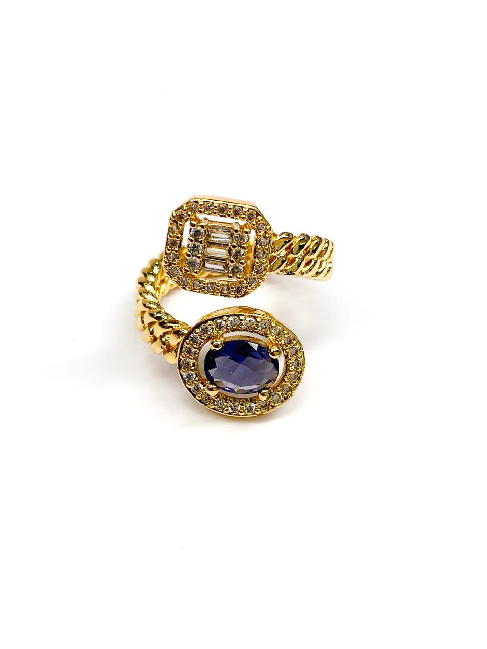 Anillo Dorado Piedra de Colores Ajustable Oro Laminado