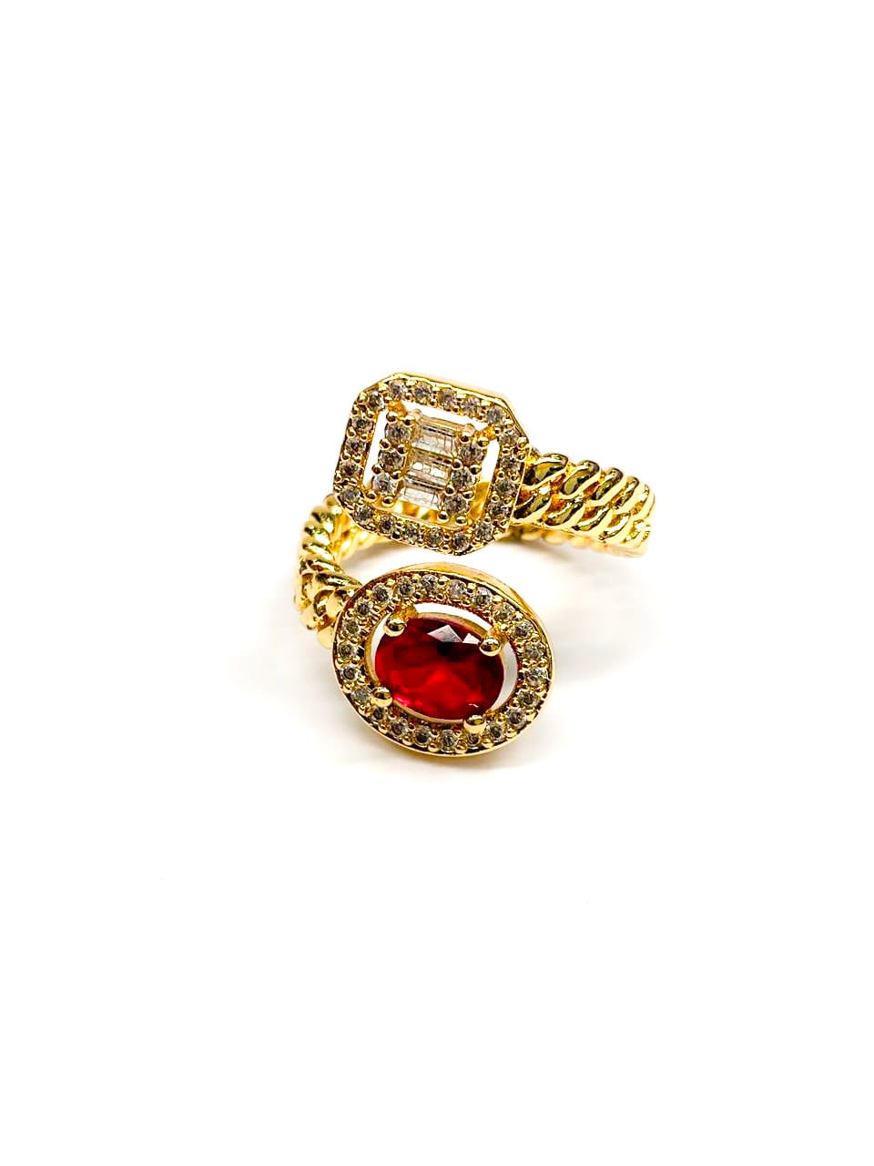 Anillo Dorado Piedra de Colores Ajustable Oro Laminado
