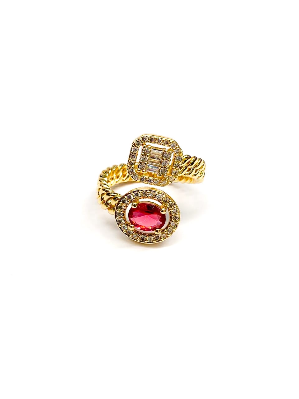 Anillo Dorado Piedra de Colores Ajustable Oro Laminado