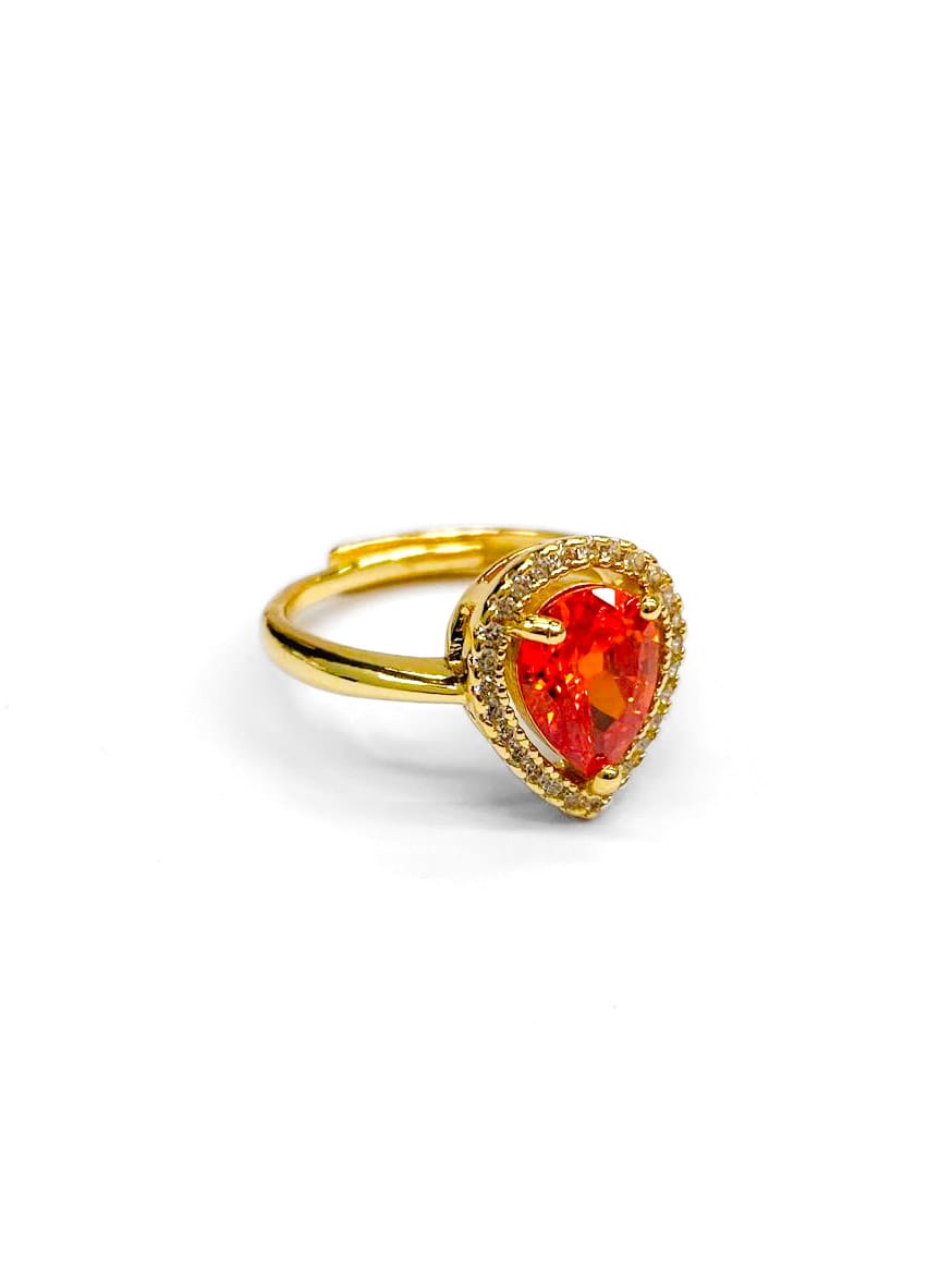 Anillo Dorado Piedra de Colores Corazon Ajustable M13 Oro Laminado