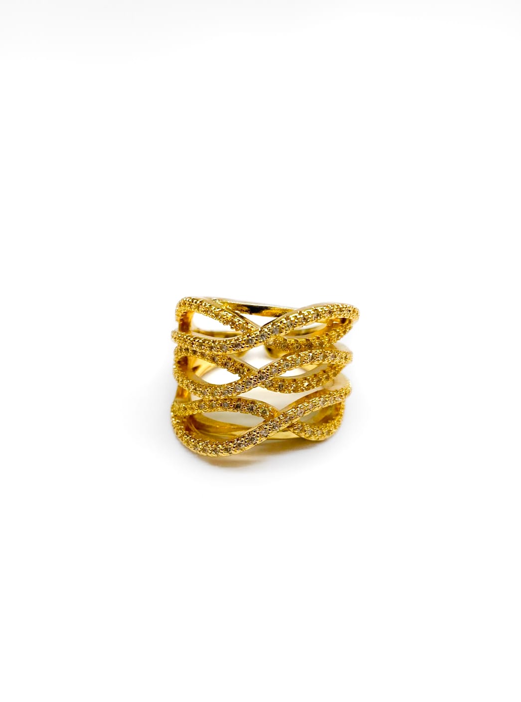 Anillo Dorado Ajustable con Pedreria Blanca Oro Laminado