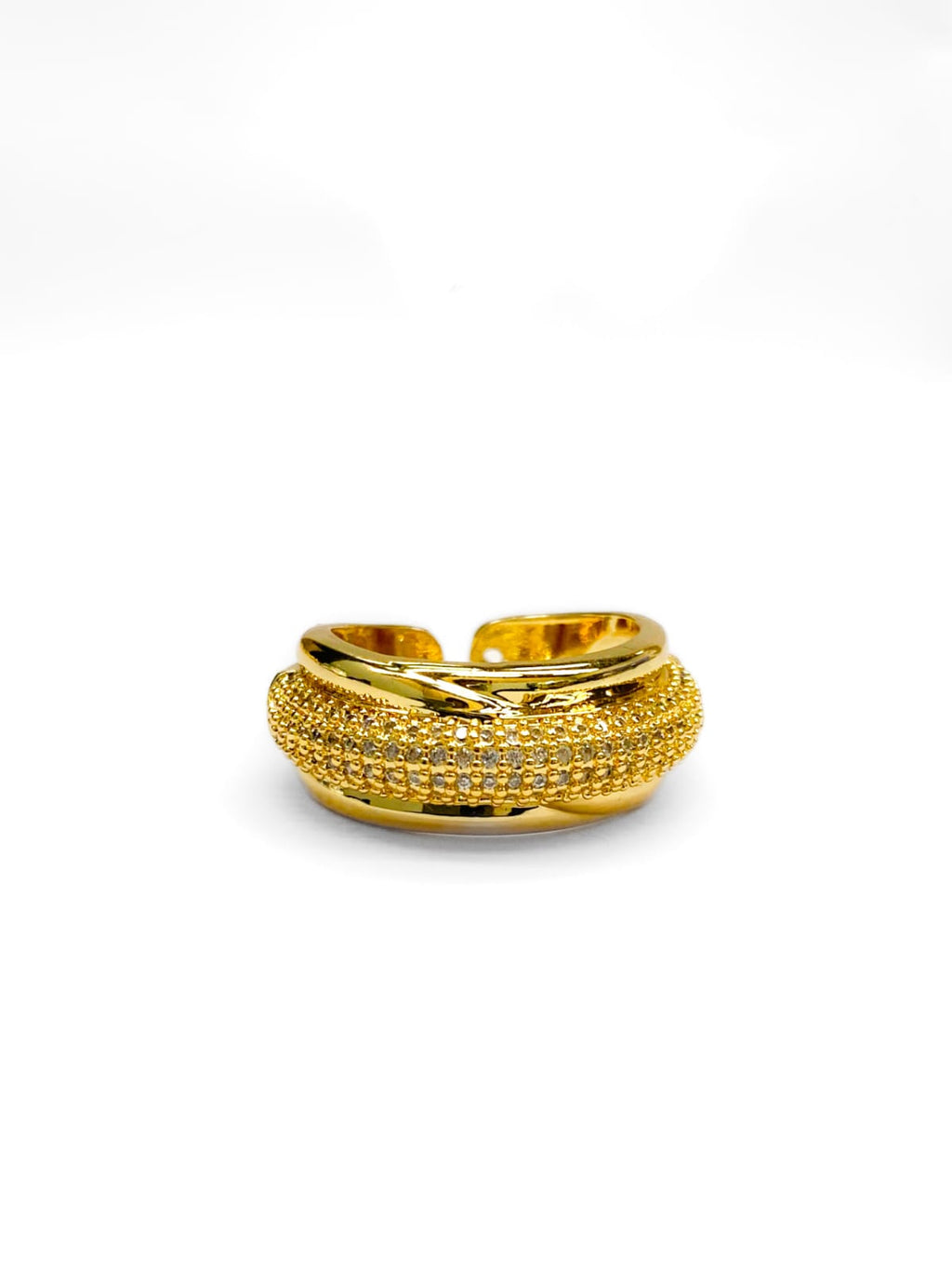 Anillo Dorado Ajustable con Pedreria Blanca Oro Laminado
