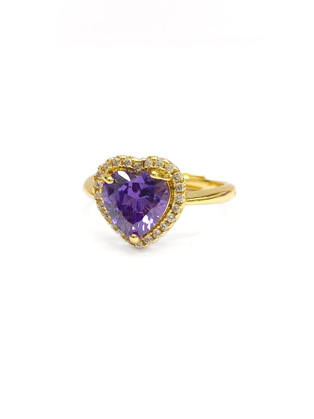 Anillo Dorado Piedra de Colores Ajustable Corazon M4 Oro Laminado
