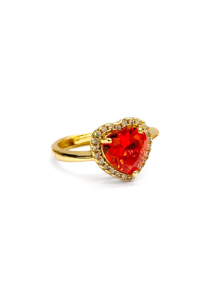 Anillo Dorado Piedra de Colores Ajustable Corazon M4 Oro Laminado