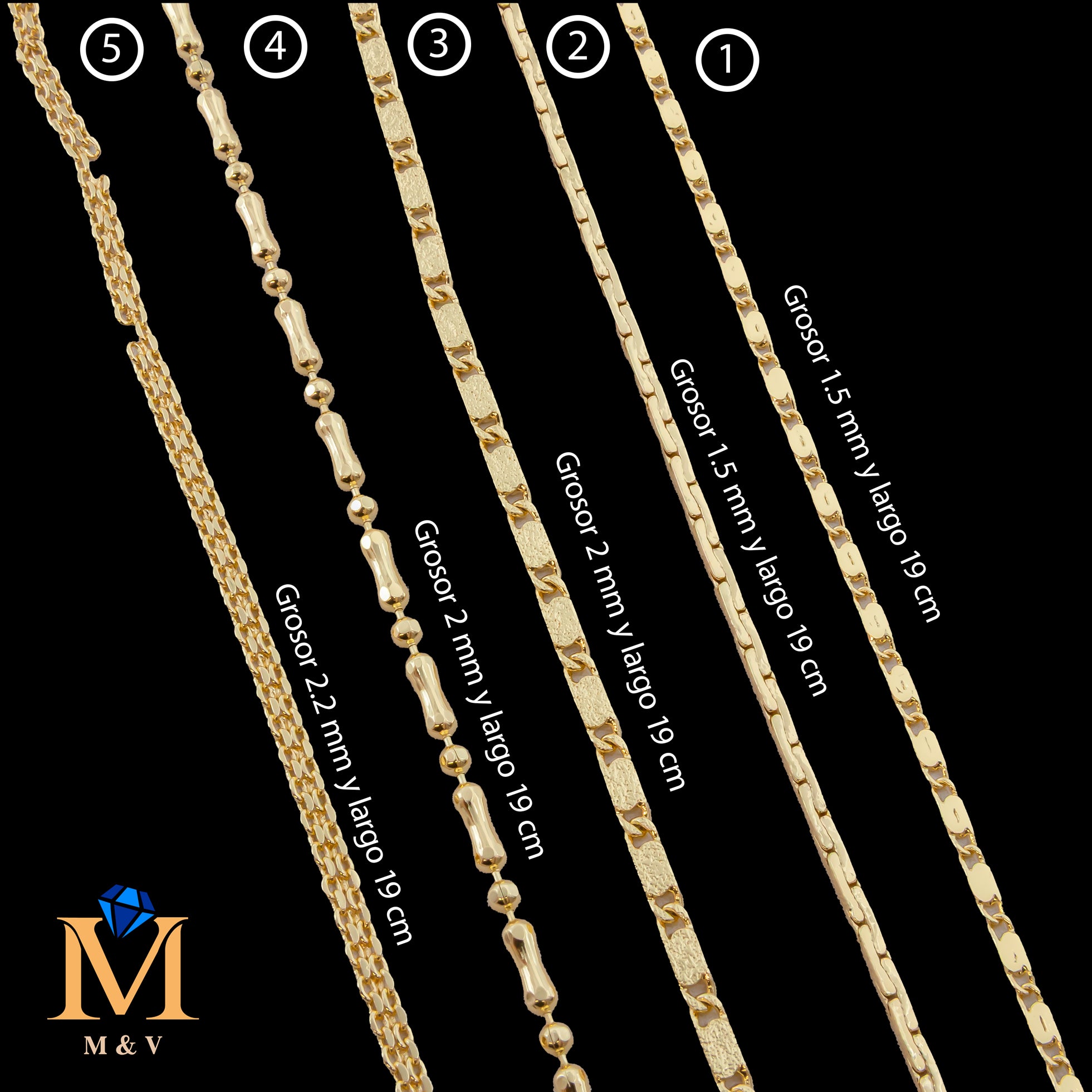 Pulseras Doradas de 19 cm Caja 01 02/06/26 M1 Oro Laminado